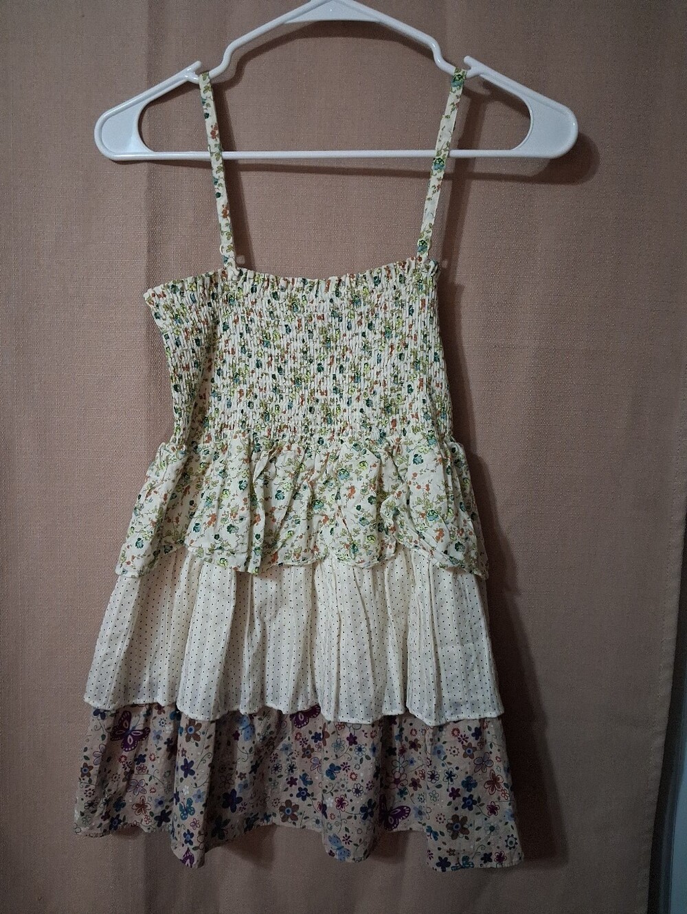 Allen B. By Allen Schwartz Cream Floral Tiered Smocked Camisole Top